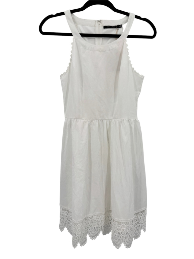 White Halter Mini Dress Lace Trim Doe & Rae Summer Party Vacation Fairy Large